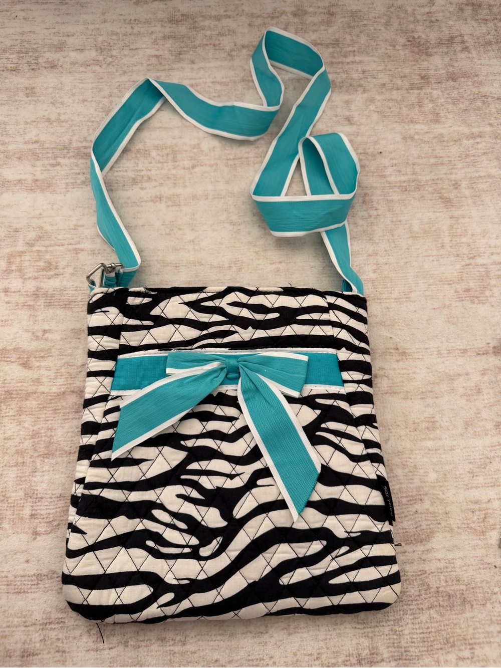 Turquoise Accent Black & White Zebra Crossbody Bag